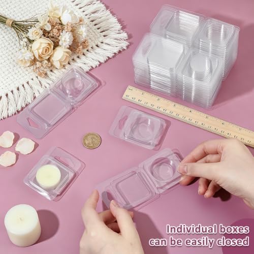 BENECREAT 60 Pack Wax Melt Molds, Clear PET Wax Melt Clamshells with Foldable Design, Round Candle Making Molds for Wickless Candles and Soap Making, 4.8X 2x0.59 Inches