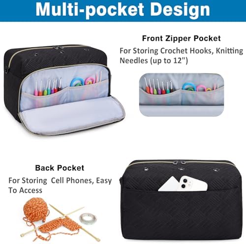 IBFUN Crochet Yarn Knitting Bag Organizer for Knit Accessories Hooks
