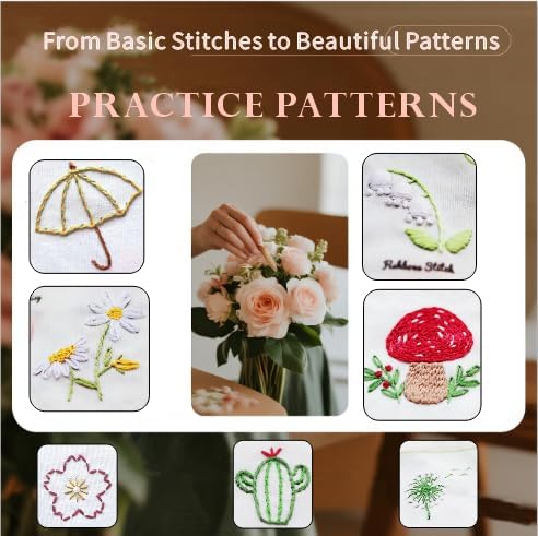 TenDawn Embroidery Stitch Book Kit, 12 Stitches, Basic Set | Fabric Practice Book, Embroidery Kit for Beginners, Easy Entry Sewing Set