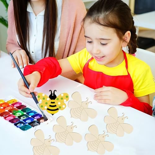 Wooden Bee Ornament, 10pcs Blank Wood Ornaments,3.5x2.9 in Used for Painting and Decoration DIY Technology, Hanging skrnrhrery