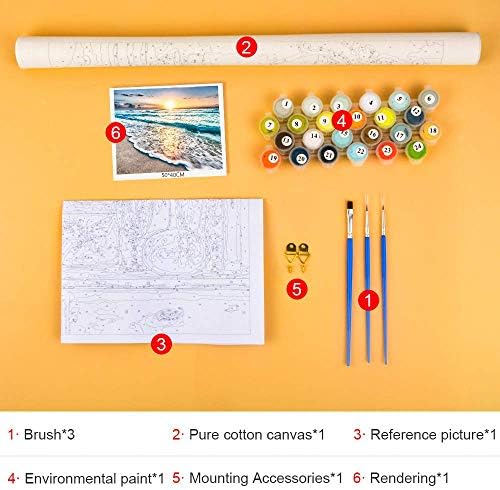 TUMOVO Paint by Numbers for Adults Beach Landscape DIY Canvas Painting Kit