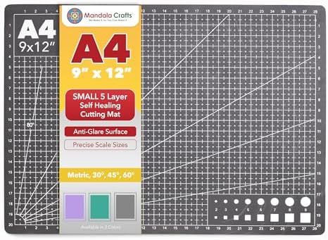 Mandala Crafts Self-Healing Black Gray 9" x 12" A4 Cutting Mat for Sewing