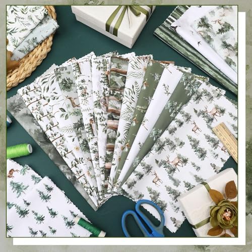 HunnmingRe 20 Pcs 10''x10'' Woodland Green Christmas Quilting Fabric Square