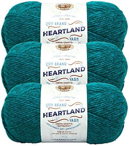 Lion Brand Yarn, Heartland Crochet Yarn, Cuyahoga Valley, Blue, 3 Pack