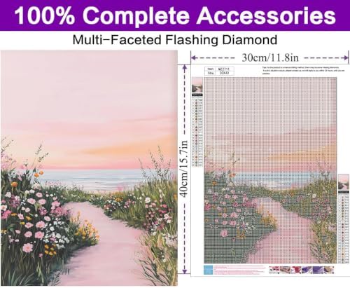 Diamond Art Kits for Adults,Pink Beach Diamond Art Painting Kits for Adults
