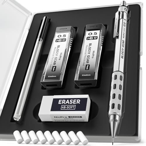 Nicpro Blocky Gear 0.5 mm Mechanical Pencil Set in Case