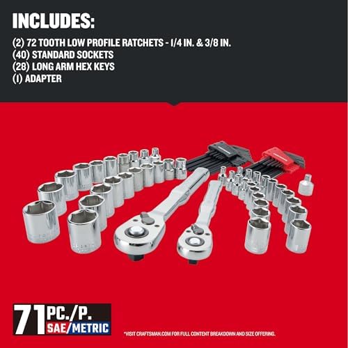 CRAFTSMAN Versastack Mechanics Tool Set, 1/4 and 3/8 Inch Drive, 71 Piece (CMMT45171)