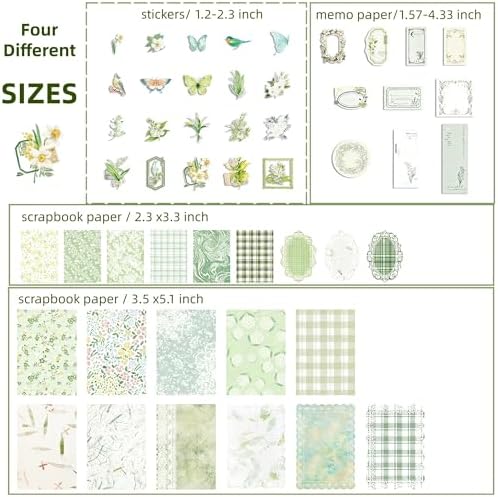 400Pcs Vintage Scrapbook Paper & Journaling Stickers Set, Mix Sizes Antiqu Printed Craft Paper, 4 Retro Design Junk Journal Supplies for DIY Card Making, Journaling, Photo Album & Decoration