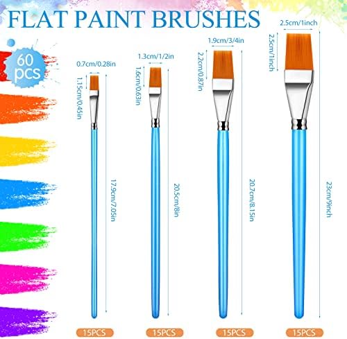 Crtiin Multiple Sizes 60 Pcs Flat Paint Brushes for Acrylic Painting (Blue)