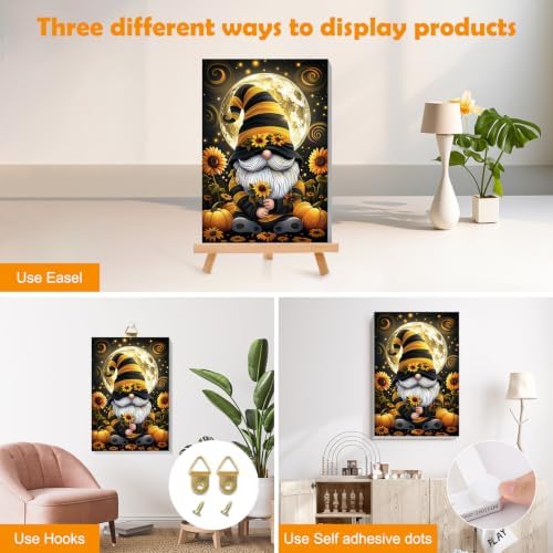 MOGTAA Halloween Paint by Numbers Kit for Adults Beginners with Frame, Gnome Adult Paint by Number Kits on Canvas with Easel, Easy DIY Sunflowers Oil Painting Kits for Home Decor, 8x12in