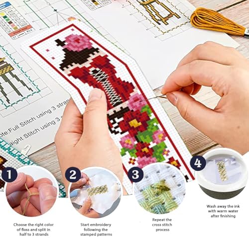 ORIGACH 6 Set Mannequin with Flowers Cross Stitch Bookmark Kit for Beginner