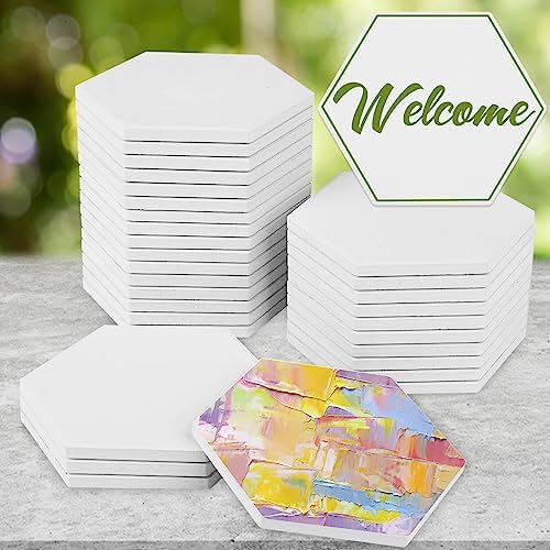 GNIEMCKIN 40 Pieces 3.75 Inch Hexagon Blank Ceramic Coasters, Unglazed