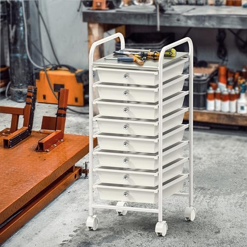Simple Houseware 8 Drawers Rolling Utility Cart Art Craft Storage, White