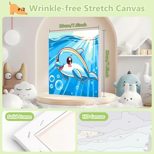 Reivworl Dolphin Paint by Numbers Kit for Kids with Frame 8×8 inch