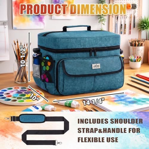JJRING Acrylic Paint Organizer Bag With Adjustable Dividers, Green