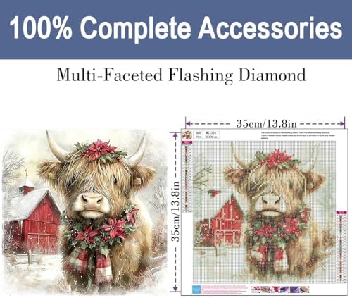 ijbnhd Christmas Diamond Art Kits for Adults Christmas Cow 14x14in