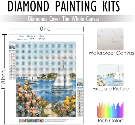 RLTXBUK Diamond Painting Kits for Adults 2 Pack, Coastal Sailboat Harbor & Hydrangea Beach Path, Full Drill DIY Diamond Dots Art Canvas for Seaside Home Decor 9.8x11.8 Inch