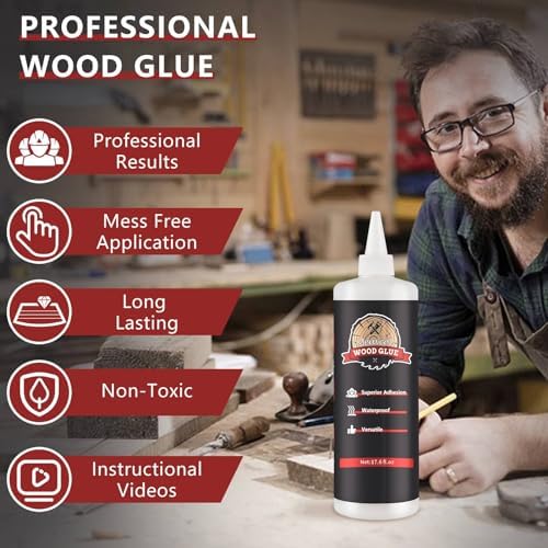 Wood Glue, Strong Glue for Woodworking, Waterproof Clear Wood Glue for Furniture Heavy Duty, Interior & Exterior Furniture Glue for Crafts, Baseboard, Cabinets, Door (500g)