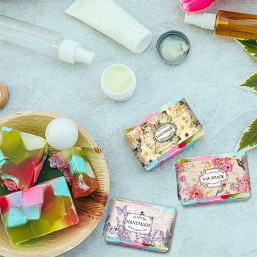 PH PandaHall 90pcs Vintage Plant Wrapper Tape, 9 Styles Flower Soap Packaging Paper Vertical Soap Paper Tag Soap Sleeves Covers for Handmade Soap Lotion Bars Bath Gift Wrapping, 21x5cm/8.2x1.9inch
