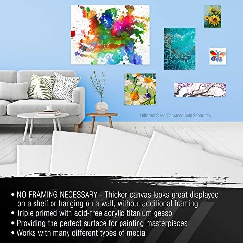 U.S. Art Supply 12"x12" Stretched Canvas for Painting, Gallery Depth 3-Pack | Square, 1-1/2" Thick - 12oz Acrylic Gesso Triple Primed, Professional Artist Quality, 100% Cotton - Oil, Pouring Paint