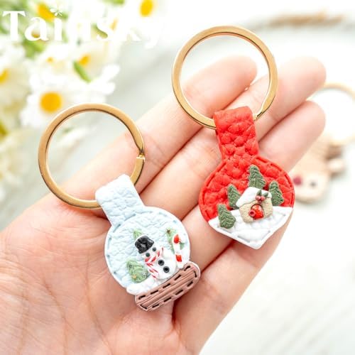 Tainsky Christmas Keychain Polymer Clay Cutters, 10 Shapes Winter Polymer Clay Keychain Cutters (B)