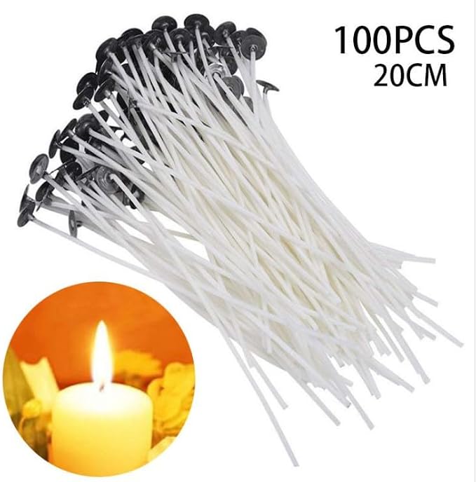 8Inch 100PCS Pre-Waxed Braided Candle Wicks – Non-Smoking, Metal Base for Centering | Perfect for Mother’s Day, Easter DIY Candle Making & Decor (20CM)