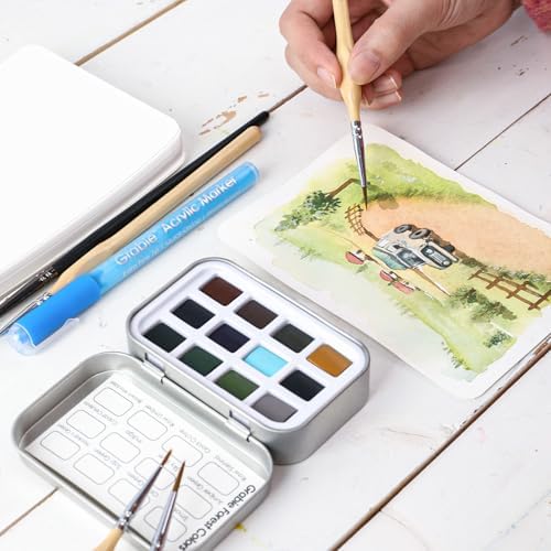 Grabie 12 Color Travel Watercolor Paint Set, Pocket Palette, Forest