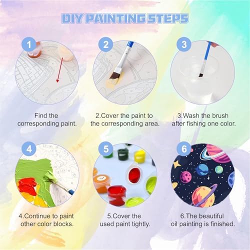 bleihum 4 Pack Paint by Numbers Kit for Kids with Frame Wooden Easel | Easy Paint by Number Kids Space, DIY Acrylic Oil Painting by Numbers for Home Wall Decor 8x8 Inch