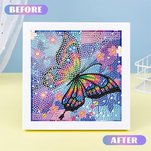 Butterfly Diamond Art Painting Kits for Kids with Frame Ages 6-12 (7x7 in)