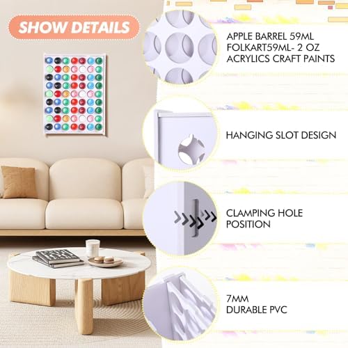 Sunnychicc 2 Pcs 63 Holes Craft Paint Storage Organizer Vertical Rack Stand 2 oz Paint Bottle Wall Mounted Storage for Art Supplies Back to School, White