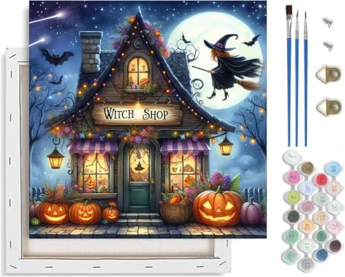 Witch Paint by Numbers Kit for Adults Beginner with Framed 10x10 Inch