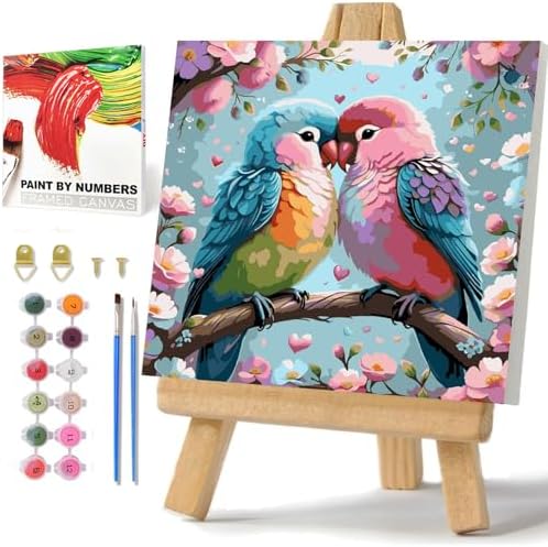 Bird Paint by Numbers with Frame, Bird Paint by Numbers for Adults 10x10 in | Framed Paint by Numbers with Easel, Acrylic Painting by Numbers, DIY Arts and Crafts for Gifts or Home Decor