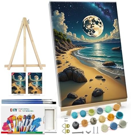ATDMS Moon Paint by Numbers Kit for Adults with Frame 8x12 Inch