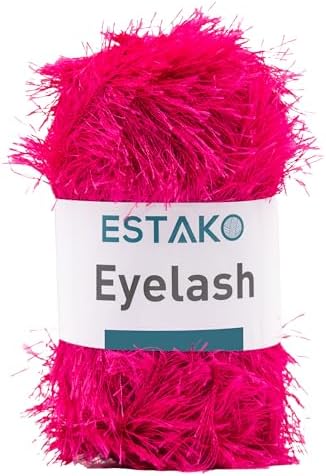 Estako Eyelash Yarn, Soft Fuzzy Faux Fur for Crochet and Knitting, Fuchsia