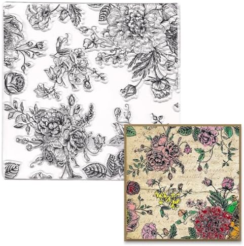 Clear Stamps Background - Flowers, Roses, Leaves Frame - Transparent Rubber Seal Stamps for DIY Scrapbooking