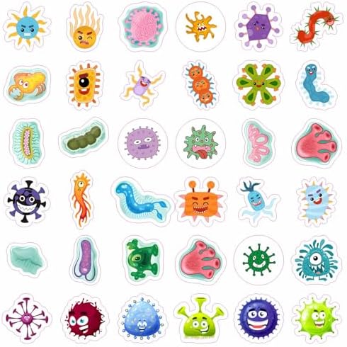 Germ Stickers for Water Bottle and Laptop - Germ Party Supplies & Decorations, Waterproof Vinyl Decals, Cute Microbe and Science Stickers, Gifts for Women & Men