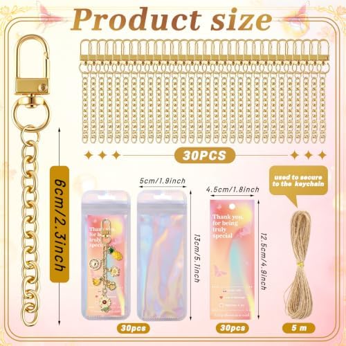 Wurosi 30 Pcs Metal Keychain Making Kit, Bag Charm Chains,Gold