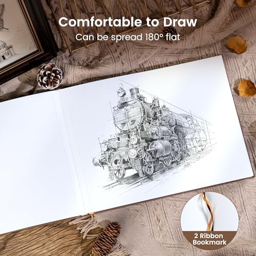 CAGIE Sketch Book for Drawing, 185 GSM Leather Sketchbook 12" x 9", Brown
