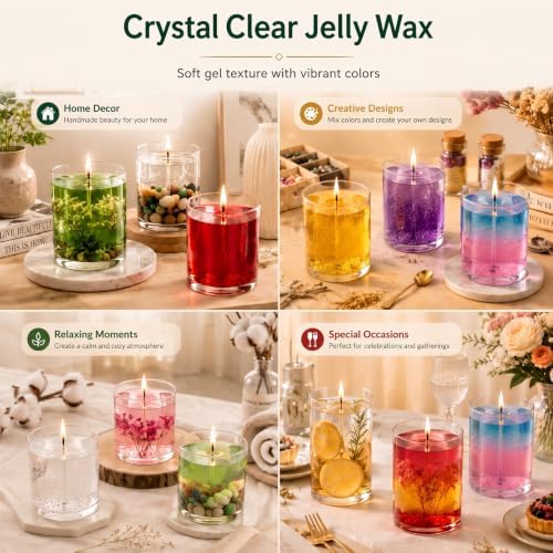 Blingfun Jelly Candle Making Kit,9pcs Gel Wax -7 Colors Candle Making kit，Includes Wax Wicks Wick Stickers，Wooden Wick Holders and More，DIY Starter Candle Making Kit 2.8LB/45oz