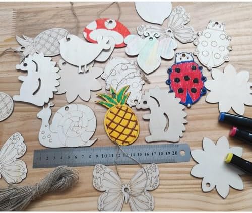 70PCS Pastoral Unfinished Blank Wooden Cutouts Craft for Kids | suit for Children's Painting DIY Room Decoration Gift Giving Surprise (70 Pastoral)