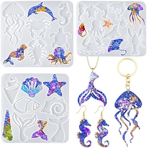 YODOYO Resin Earring Molds 3pcs Ocean Marine Life Jewelry Resin Molds
