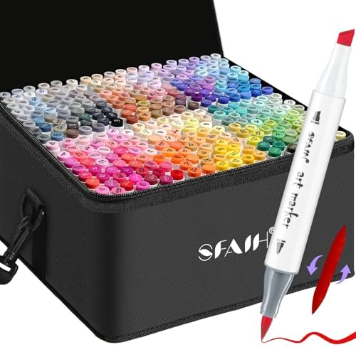 SFAIH Alcohol Markers Brush & Chisel Tip, Complete 321 Color Artist Set | Ultimate Color Master Marker for Illustration Manga Sketching Architecture, Seamless Blending, Reversible Brush, Storage Case