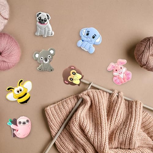 20Pcs Knitting Needle Stoppers Cute Animals Knitting Needle Point Protectors fit Size US 2.5-13 (3mm-9mm) Needles for Beginners Knitting Crochet Hand DIY Supplies Accessories