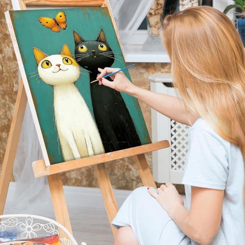 Bowetile Framed Paint by Numbers Cat Kit for Adults, Adults' Paint-by-Number Kits on Canvas, Painting by Numbers Kitten, Acrylic Number Painting Gifts for Home Wall Decor, 8x12in