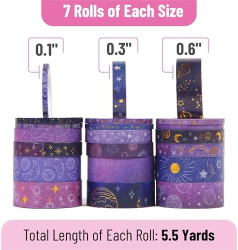 Mr. Pen- Washi Tape Set, 21 Rolls, Assorted Sizes, 5.5 Yards/Roll | Washi Tape for Scrapbook, Arts, Crafts, Journals and Planners, Outer Space Design
