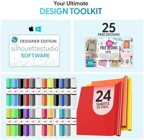 Silhouette America Cameo 5 Alpha (α) - Smart Cutting Machine, Matte Pink (Starter Bundle) - Includes Designer Edition Software, 24 Oracal Vinyl Sheets, Tool Kit & 25 Free Designs for DIY