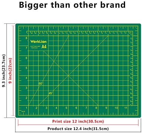WORKLION Full 9" x 12" Art Self Healing PVC Cutting Mat, Double Sided, Gridded Rotary Cutting Board for Craft, Fabric, Quilting, Sewing, Scrapbooking Project…