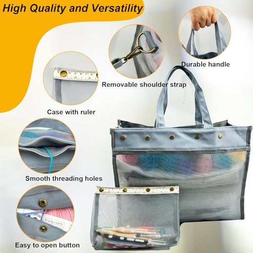 Knitting Bag Large Yarn Storage Organizer,Yarn Bags for Crocheting,Crochet Storage Bags for Crochet Hooks,Knitting Needles,Knit Bags Ideal Knitting & Crochet Gift(Grey)