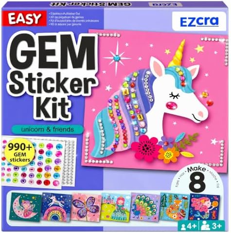 EZCRA Gem Sticker Kit for Kids - 990+ Stickers, 8 Unicorn Princess Themes