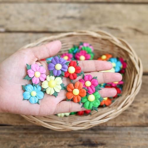 Handmade 100 Pcs Lovely Mulberry Paper Flowers 30x30mm Scrapbooking Wedding DIY Craft Supplies Card Paper Flowers Craft Projects Artificial Flowers. (.10 Colors..)